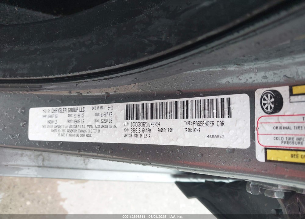 2012 CHRYSLER 200 VIN: 1C3CCBCB2CN142794