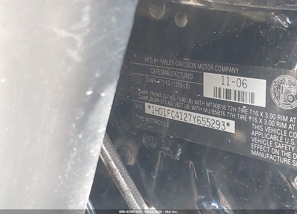 2007 HARLEY-DAVIDSON FLHTCUI VIN: 1HD1FC4127Y655293