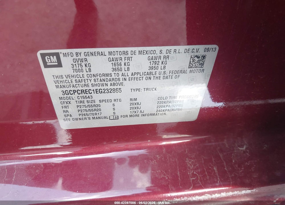 2014 CHEVROLET SILVERADO 1500 VIN: 3GCPCREC1EG232865