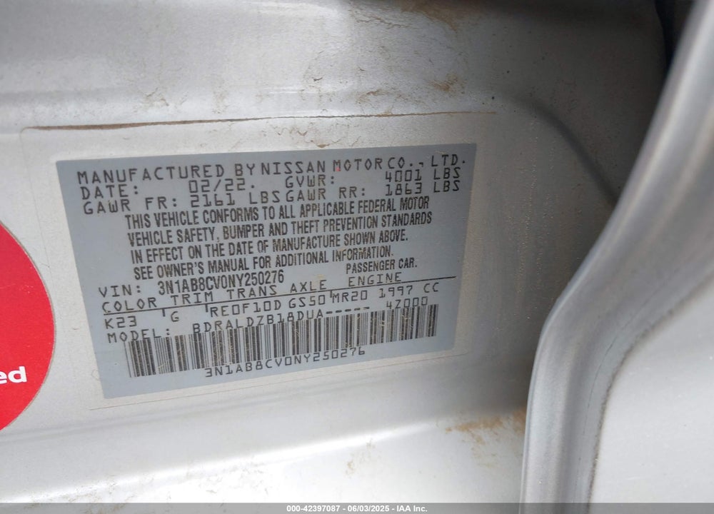 2022 NISSAN SENTRA VIN: 3N1AB8CV0NY250276