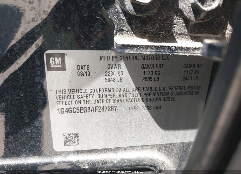2010 BUICK LACROSSE VIN: 1G4GC5EG3AF247287