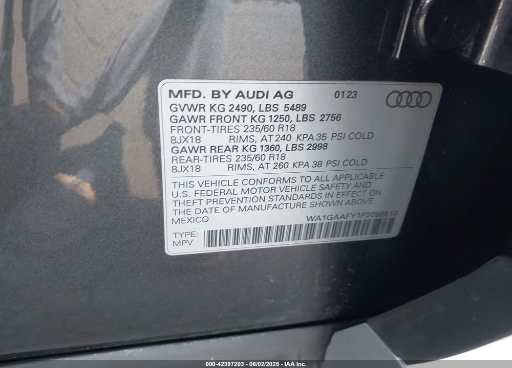 2023 AUDI Q5 PREMIUM 45 TFSI S LINE QUATTRO VIN: WA1GAAFY1P2098513