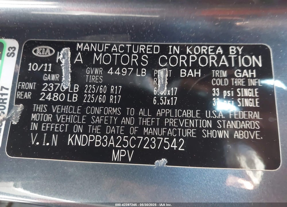 2012 KIA SPORTAGE LX VIN: KNDPB3A25C7237542