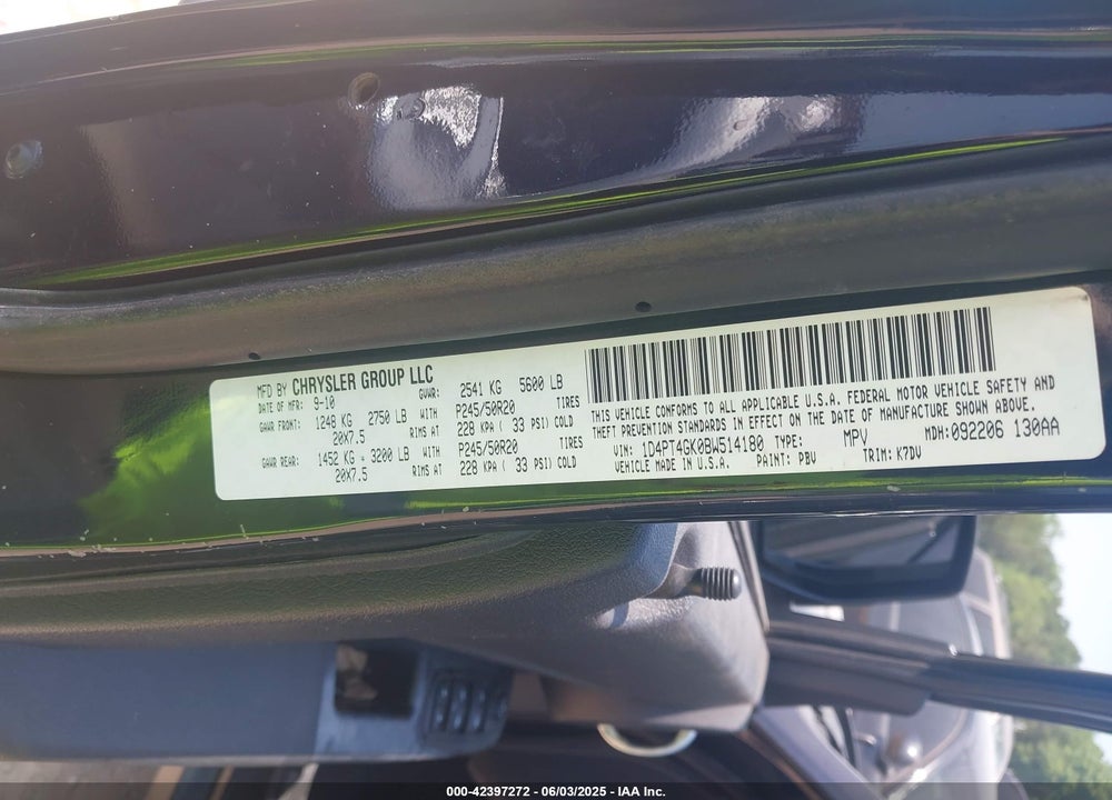 2011 DODGE NITRO VIN: 1D4PT4GK0BW514180