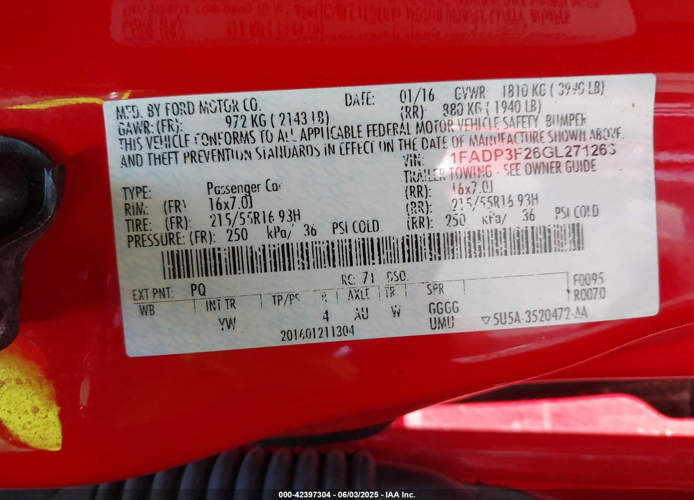 2016 FORD FOCUS SE VIN: 1FADP3F26GL271263