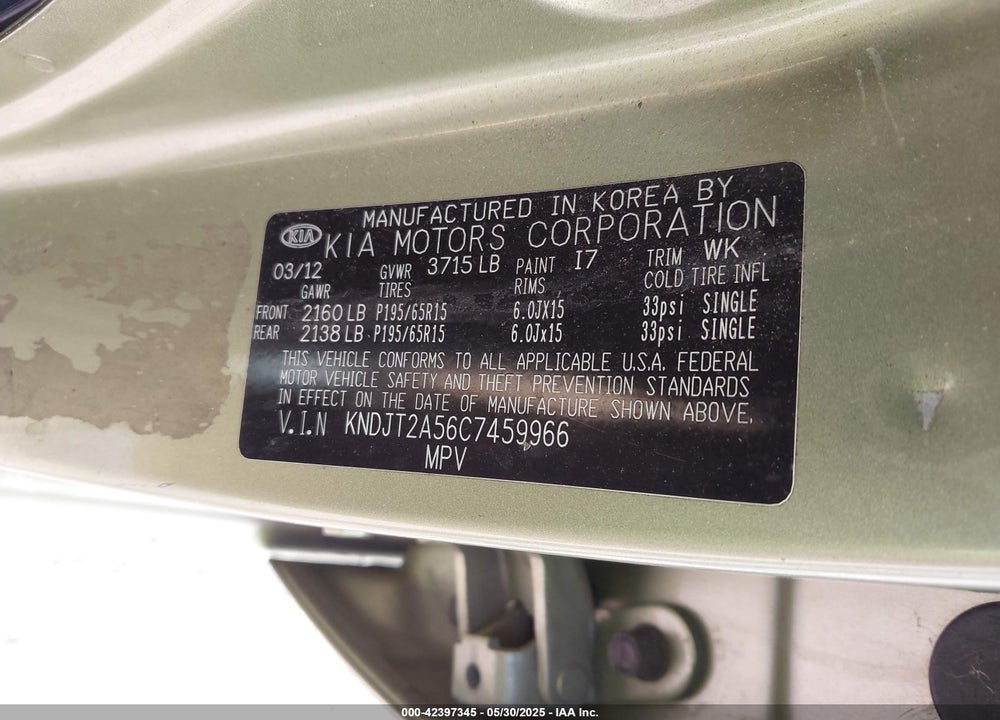 2012 KIA SOUL VIN: KNDJT2A56C7459966