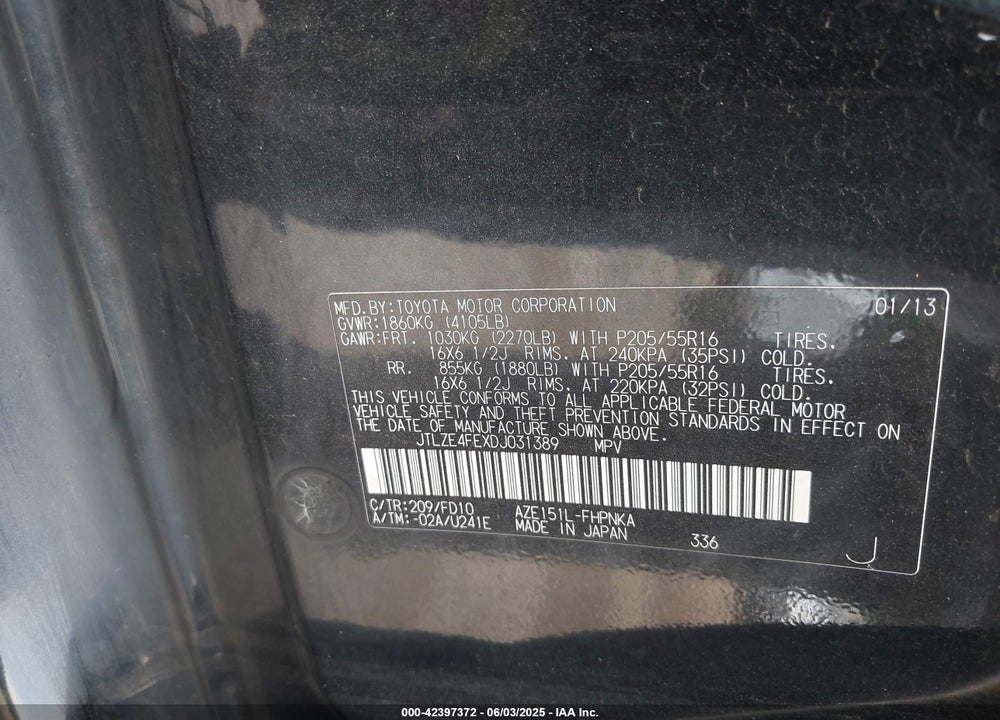 2013 SCION XB VIN: JTLZE4FEXDJ031389