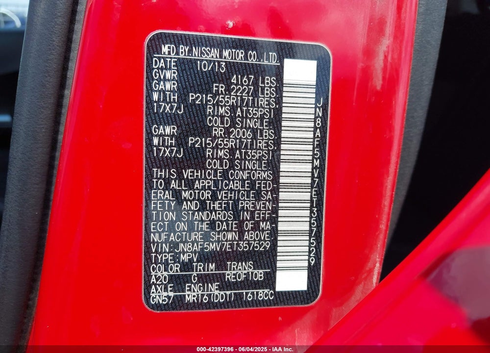 2014 NISSAN JUKE VIN: JN8AF5MV7ET357529