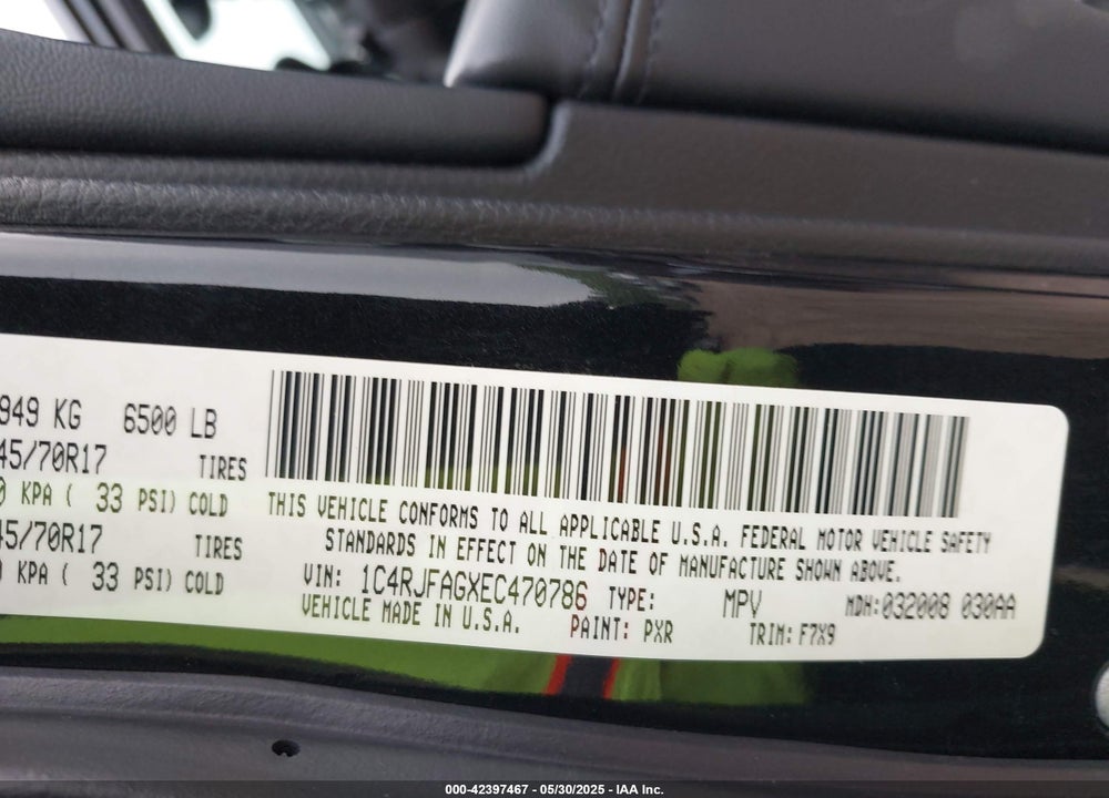 2014 JEEP GRAND CHEROKEE VIN: 1C4RJFAGXEC470786