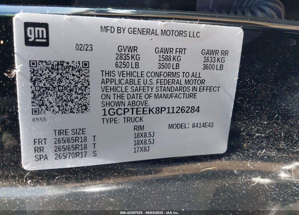 2023 CHEVROLET COLORADO 4WD SHORT BOX TRAIL BOSS VIN: 1GCPTEEK8P1126284