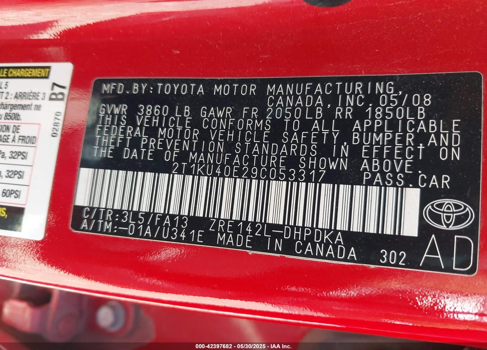 2009 TOYOTA MATRIX VIN: 2T1KU40E29C053317