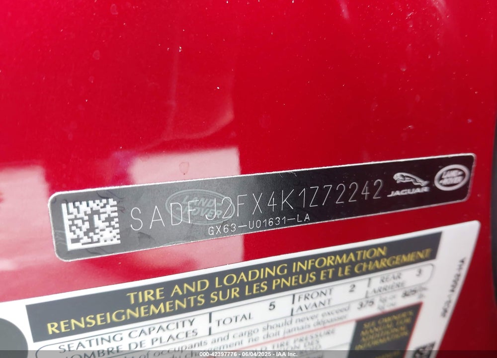 2019 JAGUAR E-PACE S VIN: SADFJ2FX4K1Z72242