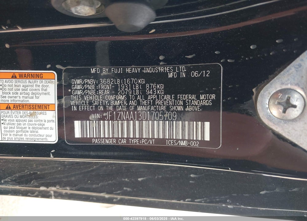 2013 SCION FR-S VIN: JF1ZNAA13D1705709