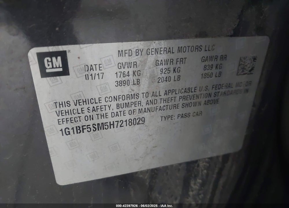 2017 CHEVROLET CRUZE PREMIER AUTO VIN: 1G1BF5SM5H7218029
