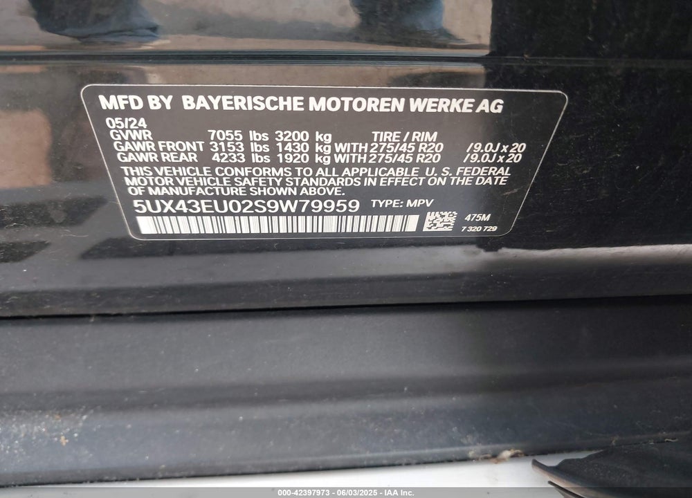 2025 BMW X5 PHEV XDRIVE50E VIN: 5UX43EU02S9W79959