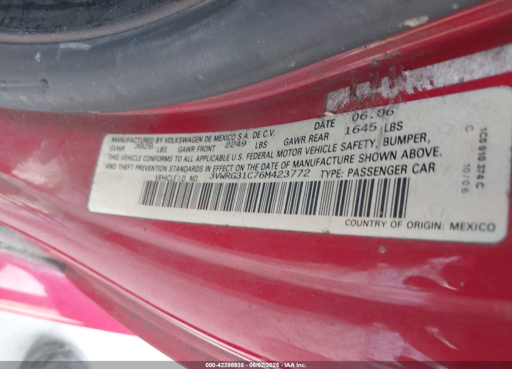 2006 VOLKSWAGEN NEW BEETLE 2.5 VIN: 3VWRG31C76M423772