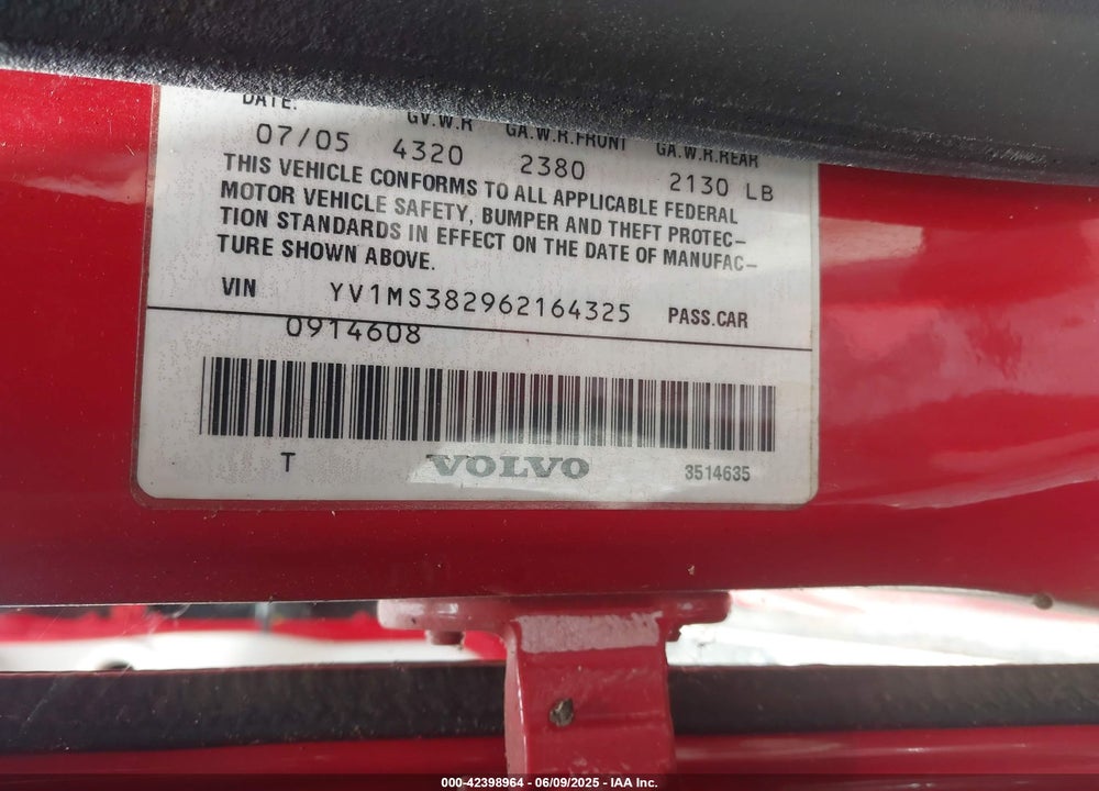 2006 VOLVO S40 VIN: YV1MS382962164325