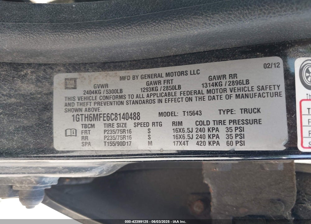 2012 GMC CANYON VIN: 1GTH6MFE6C8140488
