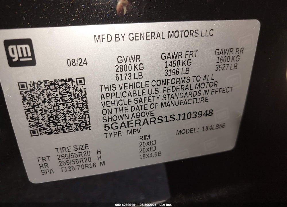 2025 BUICK ENCLAVE VIN: 5GAERARS1SJ103948