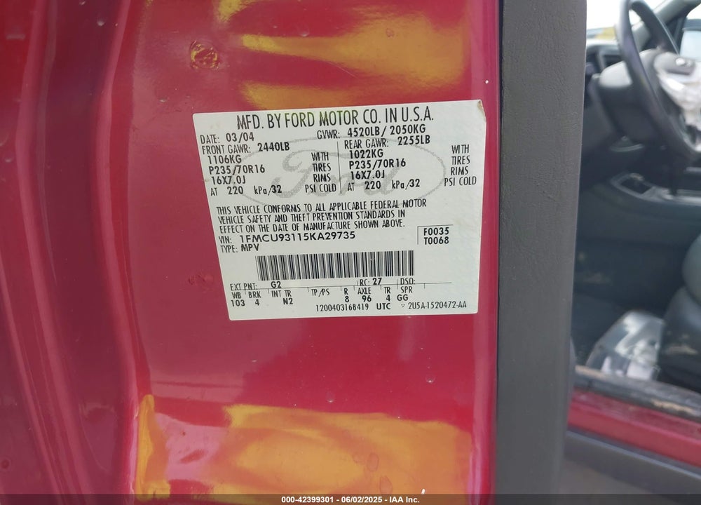 2005 FORD ESCAPE XLT VIN: 1FMCU93115KA29735