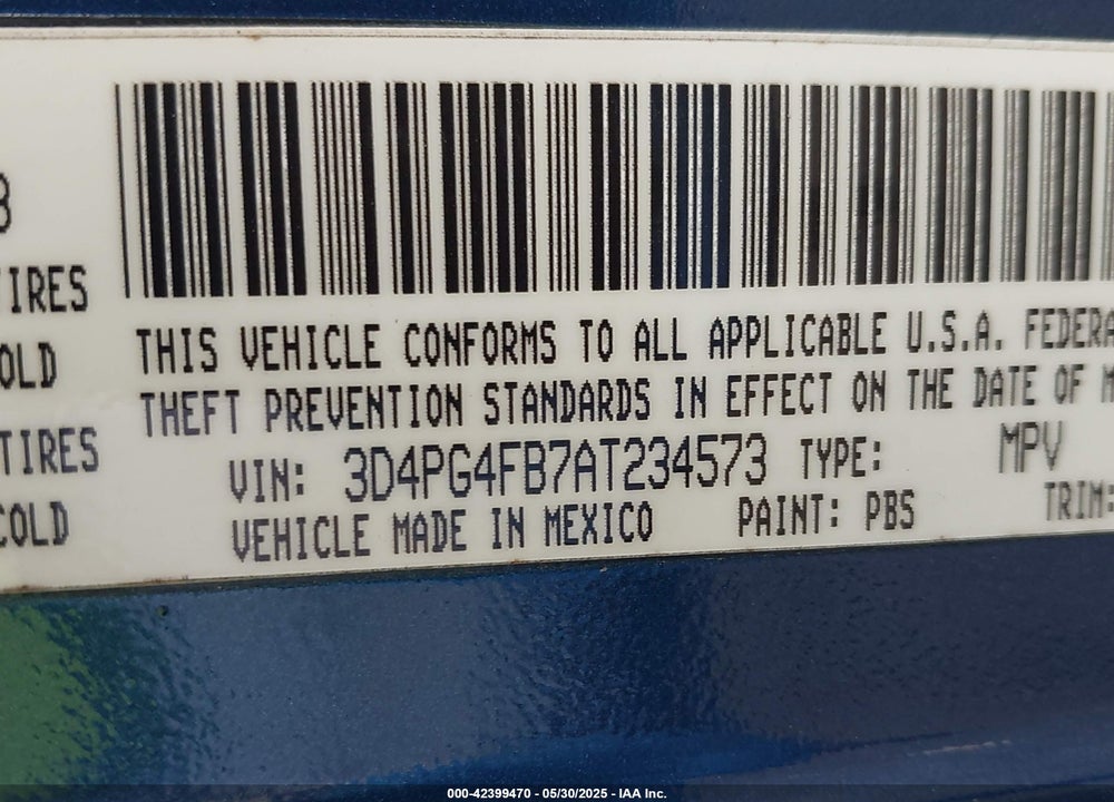 2010 DODGE JOURNEY VIN: 3D4PG4FB7AT234573