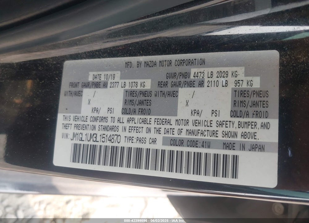 2020 MAZDA 6 VIN: JM1GL1UM3L1514870