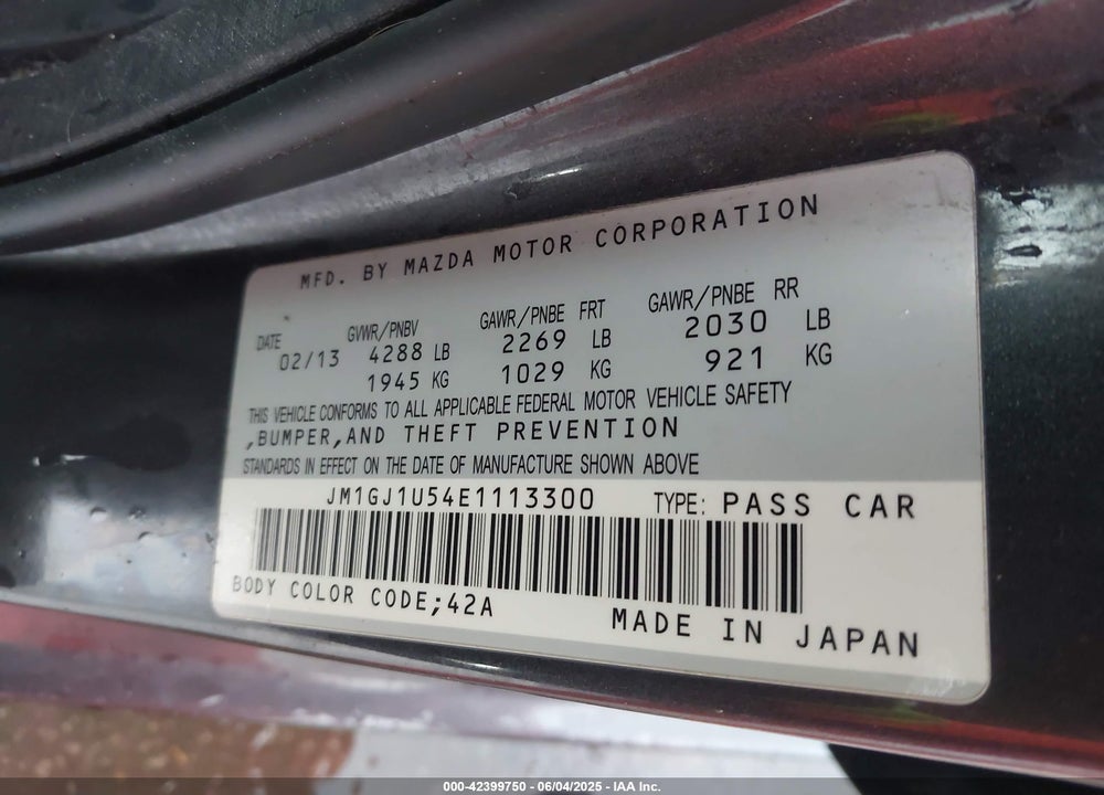 2014 MAZDA 6 I SPORT VIN: JM1GJ1U54E1113300