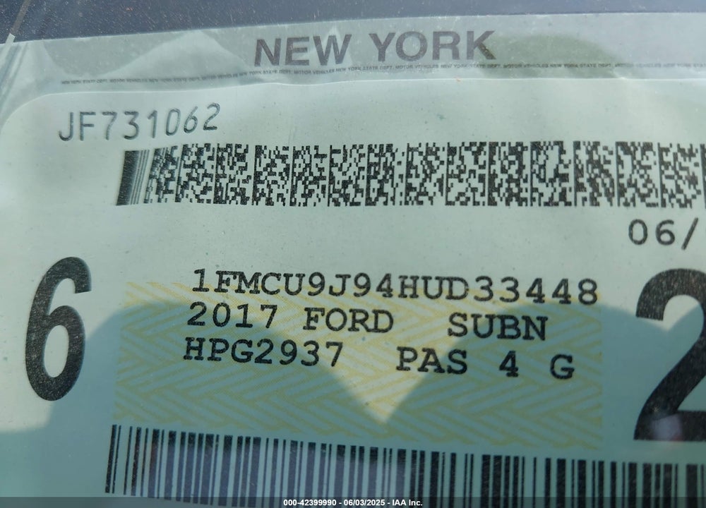 2017 FORD ESCAPE VIN: 1FMCU9J94HUD33448