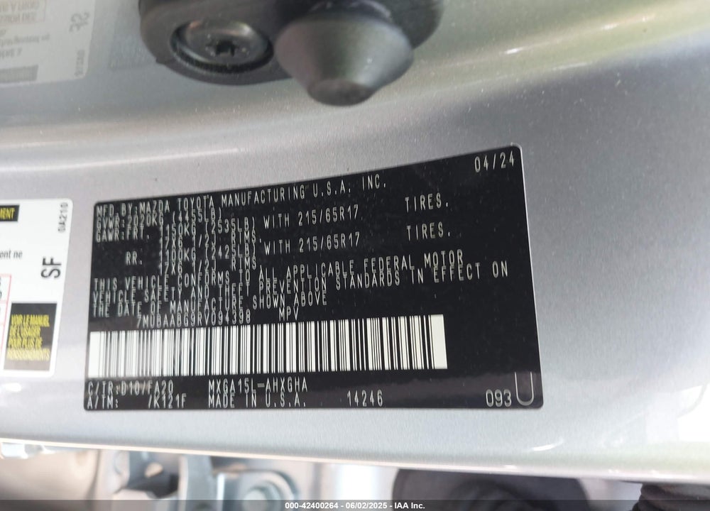 2024 TOYOTA COROLLA CROSS VIN: 7MUBAABG9RV094398