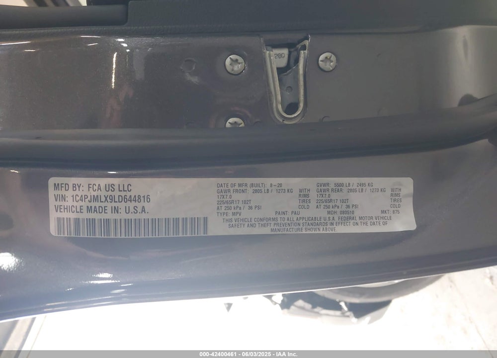 2020 JEEP CHEROKEE VIN: 1C4PJMLX9LD644816