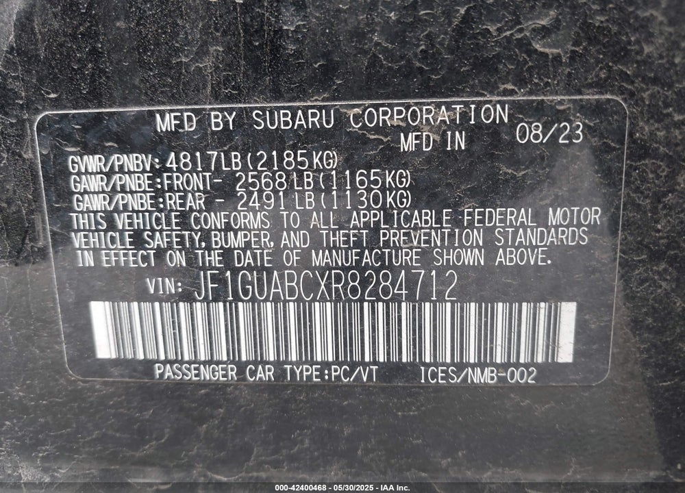 2024 SUBARU IMPREZA VIN: JF1GUABCXR8284712
