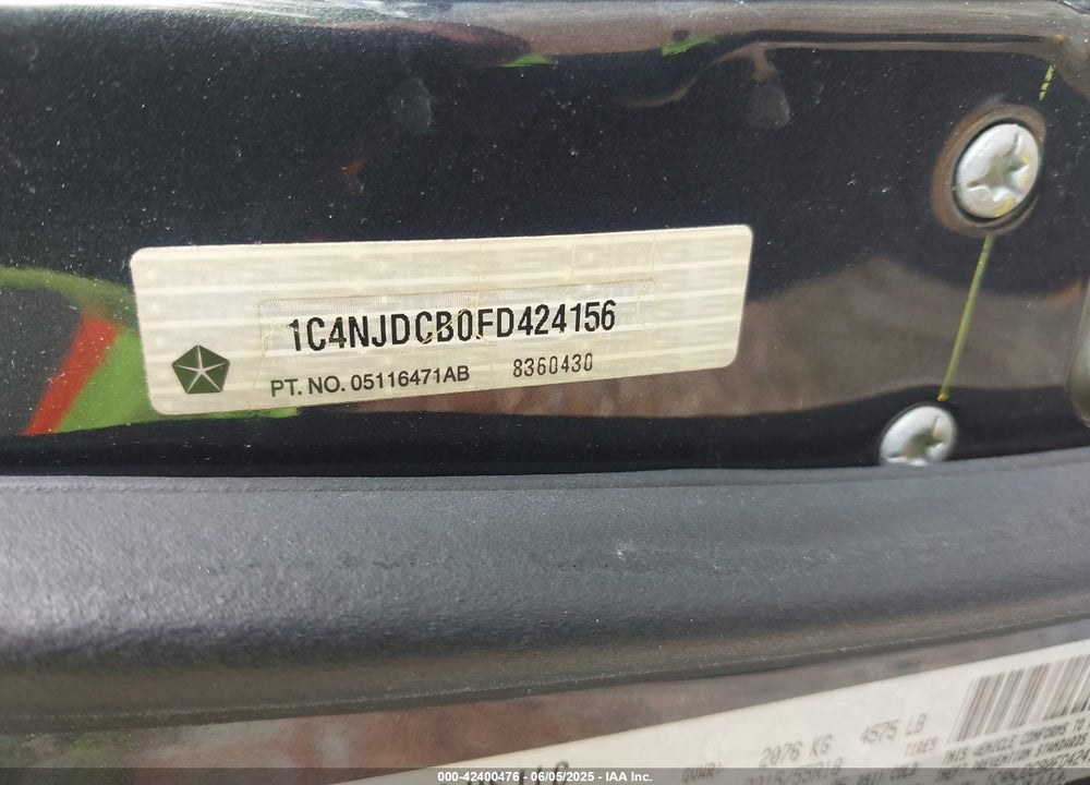 2015 JEEP COMPASS LIMITED VIN: 1C4NJDCB0FD424156