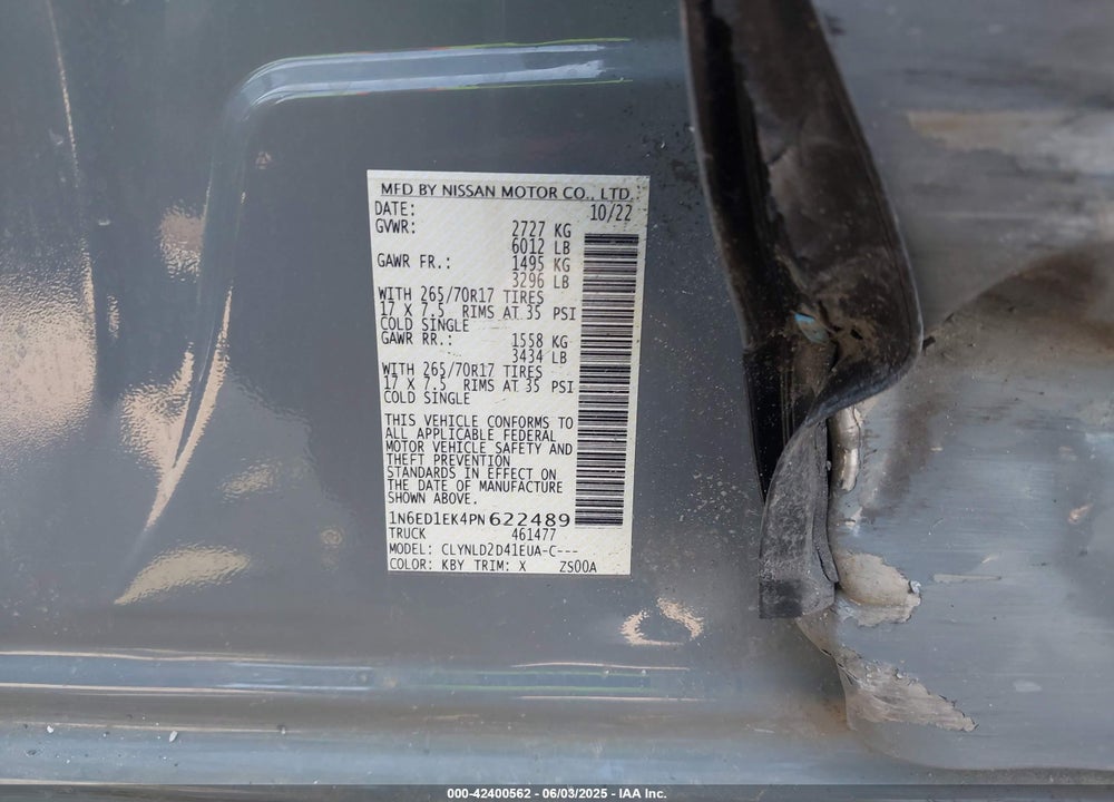 2023 NISSAN FRONTIER PRO-4X 4X4 VIN: 1N6ED1EK4PN622489