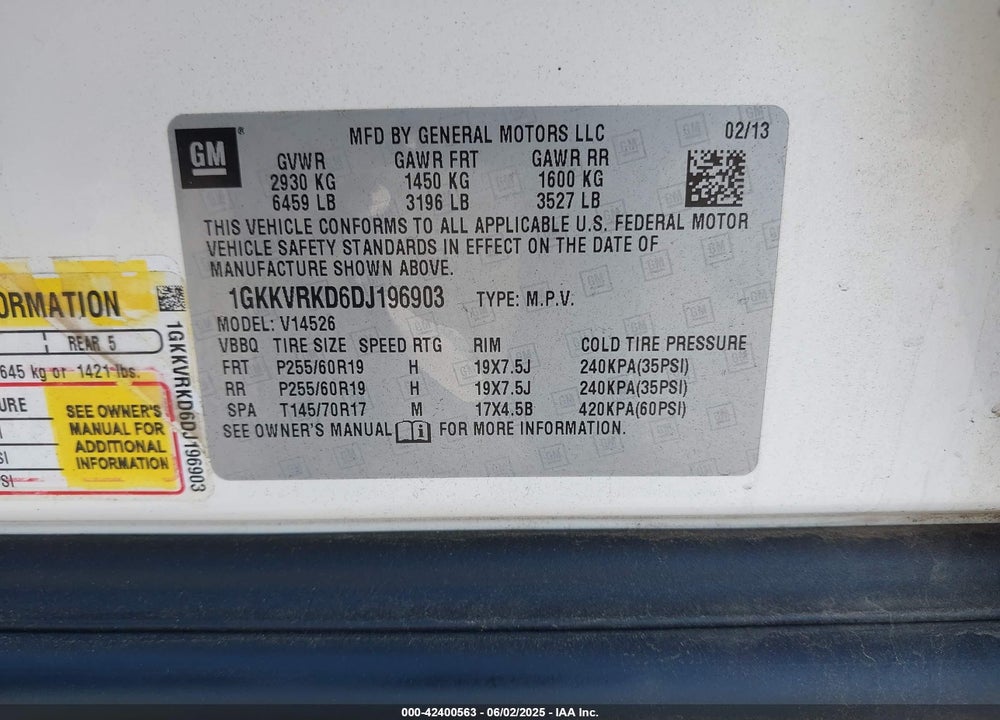 2013 GMC ACADIA SLT-1 VIN: 1GKKVRKD6DJ196903