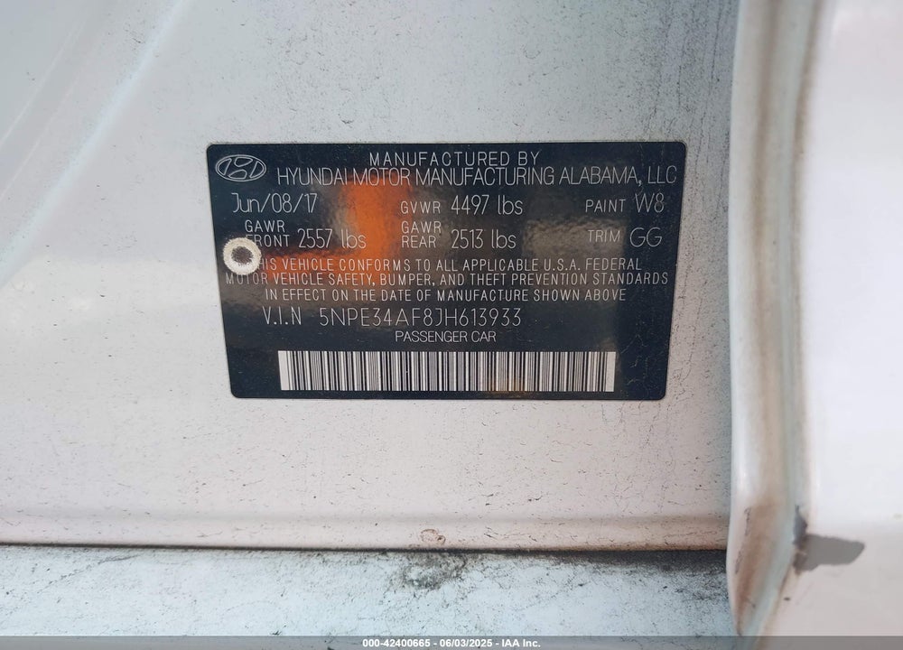 2018 HYUNDAI SONATA VIN: 5NPE34AF8JH613933