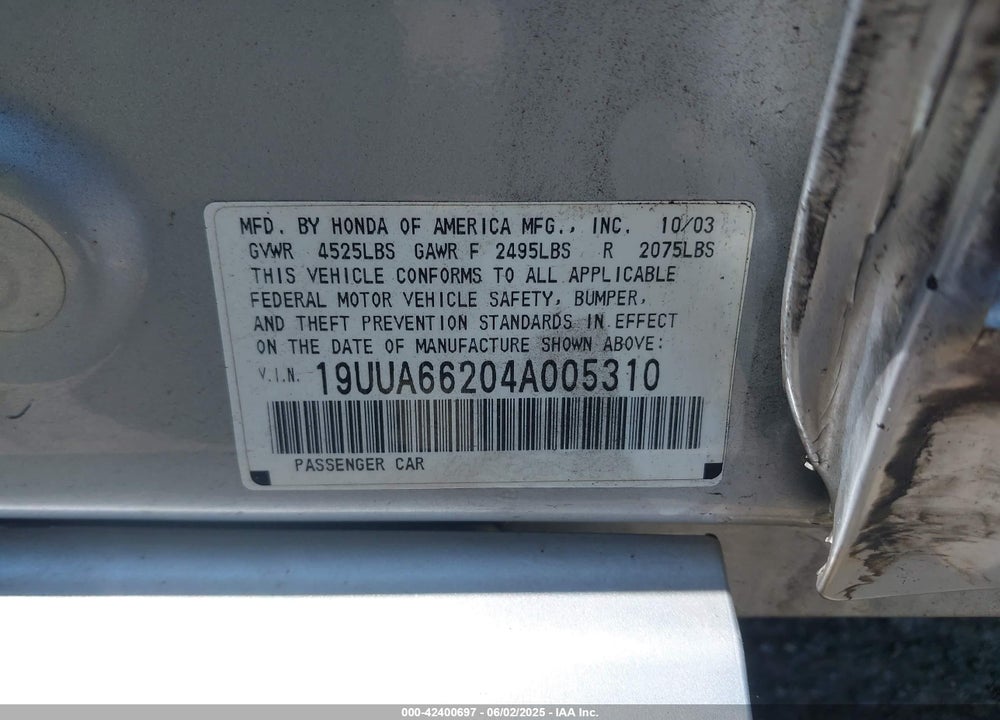 2004 ACURA TL VIN: 19UUA66204A005310