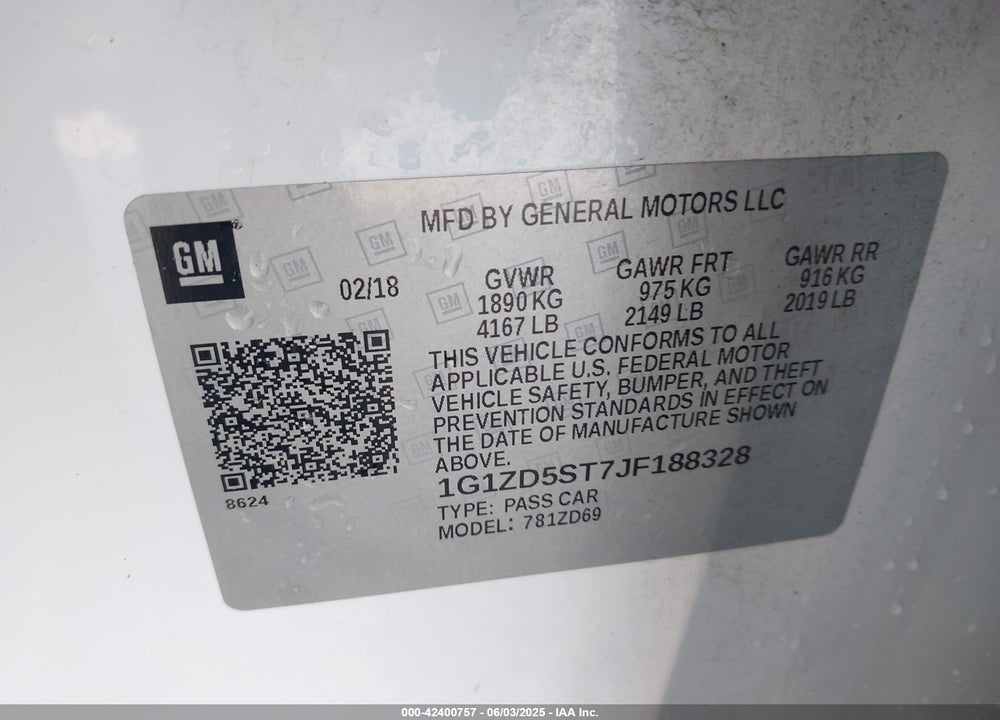 2018 CHEVROLET MALIBU VIN: 1G1ZD5ST7JF188328