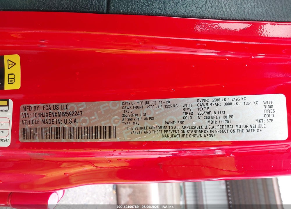 2021 JEEP WRANGLER UNLIMITED SAHARA 4X4 VIN: 1C4HJXENXMW592247
