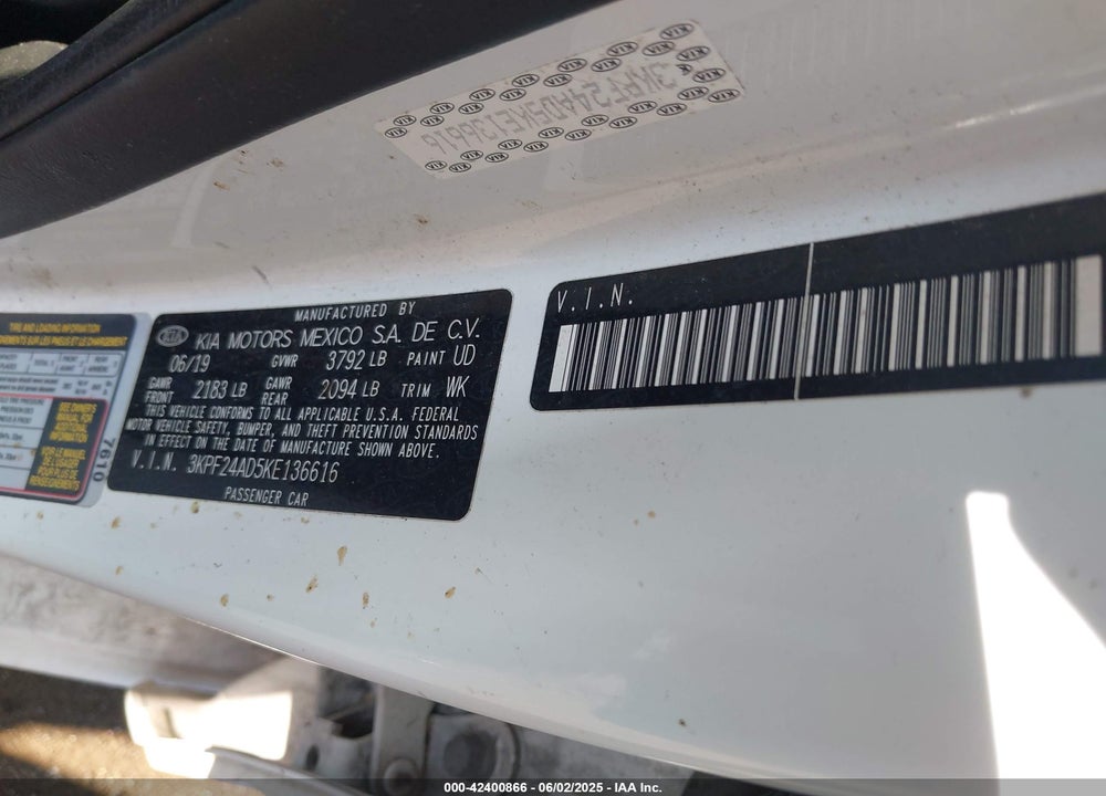 2019 KIA FORTE VIN: 3KPF24AD5KE136616