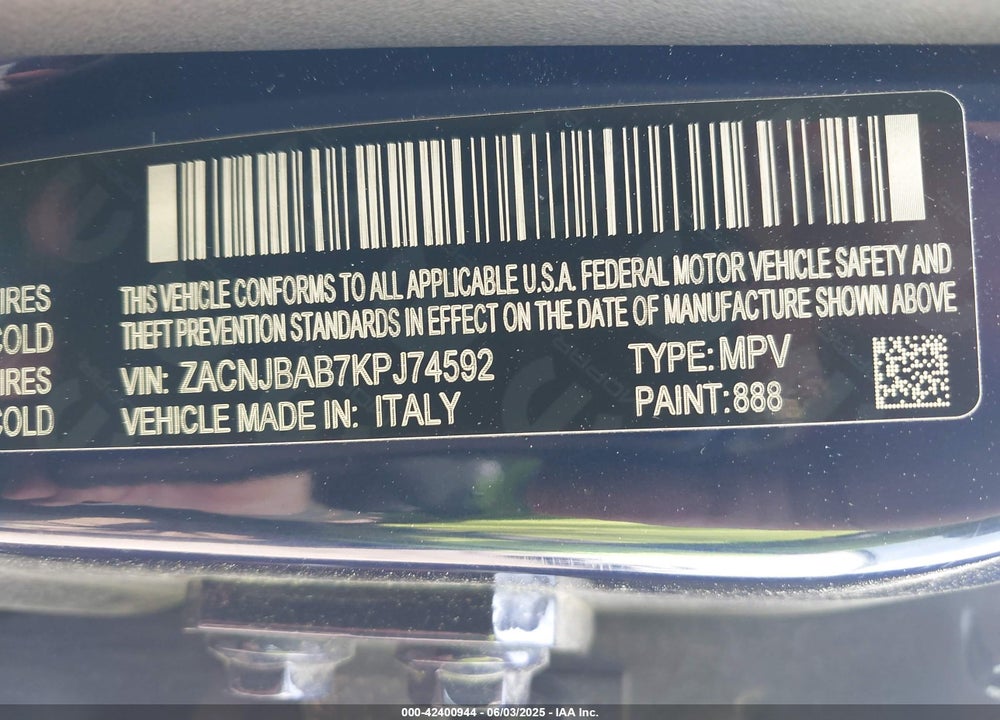 2019 JEEP RENEGADE SPORT 4X4 VIN: ZACNJBAB7KPJ74592