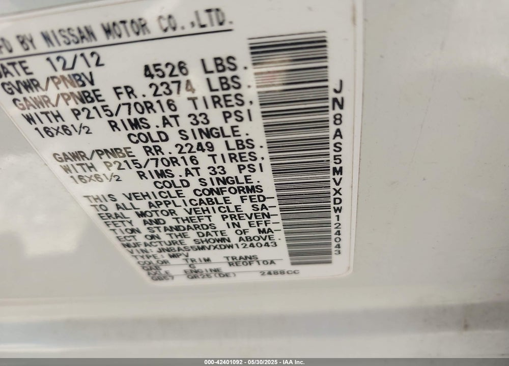 2013 NISSAN ROGUE S VIN: JN8AS5MVXDW124043