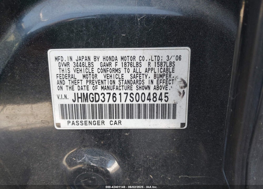 2007 HONDA FIT SPORT VIN: JHMGD37617S004845