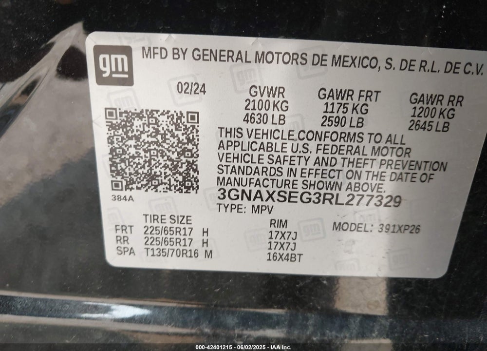 2024 CHEVROLET EQUINOX VIN: 3GNAXSEG3RL277329