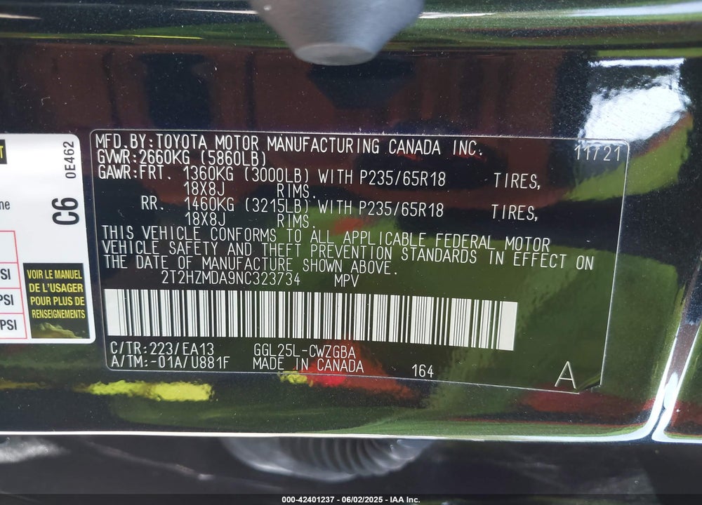 2022 LEXUS RX 350 VIN: 2T2HZMDA9NC323734