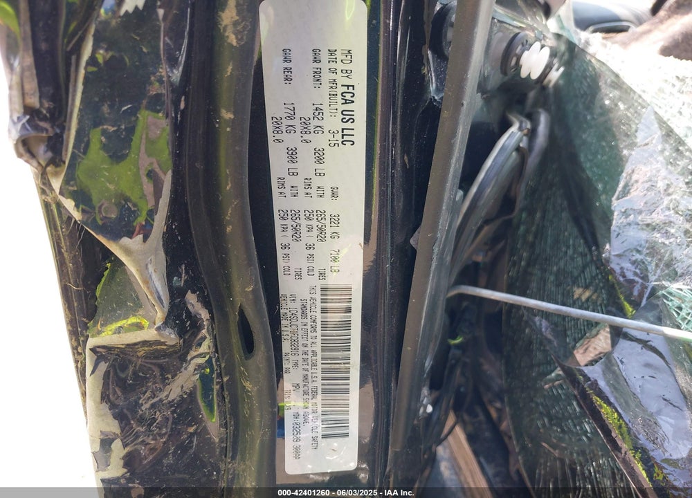 2015 DODGE DURANGO VIN: 1C4SDJCT1FC832916
