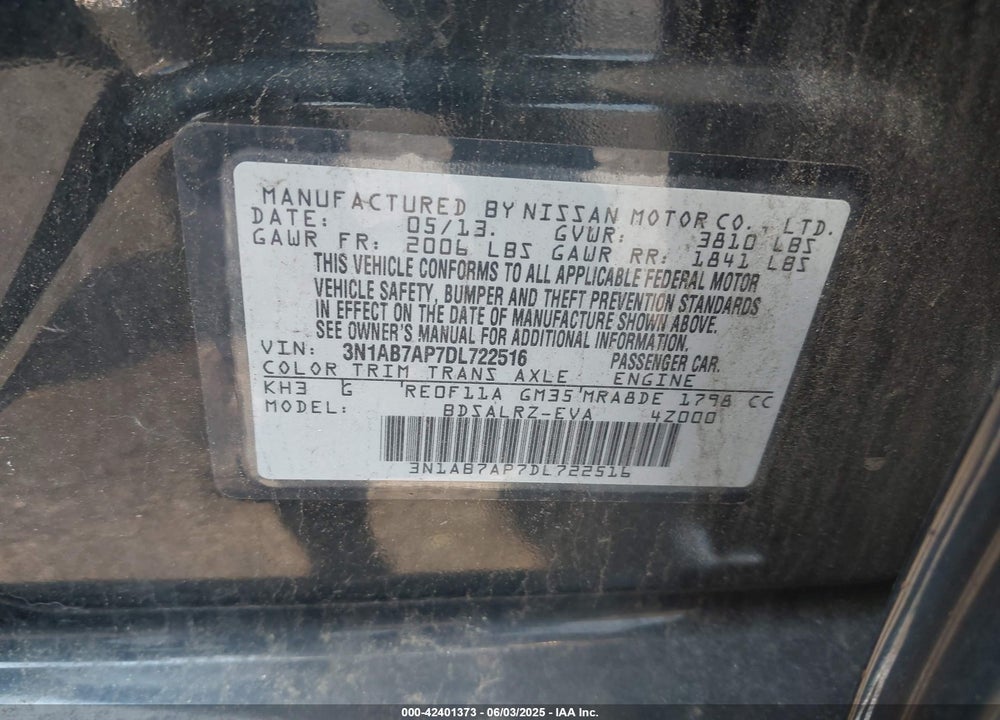 2013 NISSAN SENTRA VIN: 3N1AB7AP7DL722516
