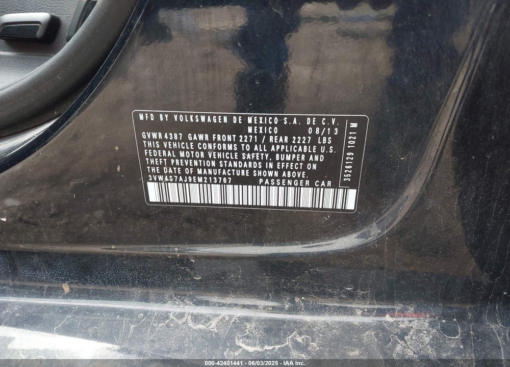 2014 VOLKSWAGEN JETTA VIN: 3VW4S7AJ9EM213767