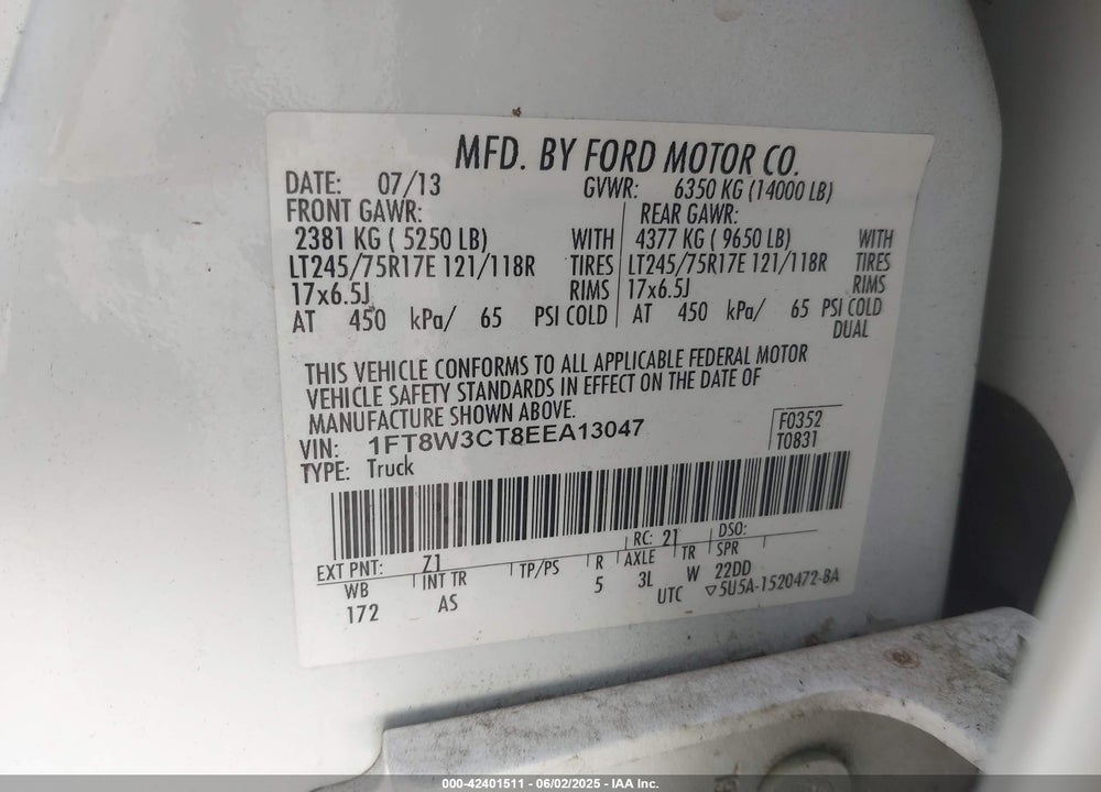 2014 FORD F-350 XL VIN: 1FT8W3CT8EEA13047
