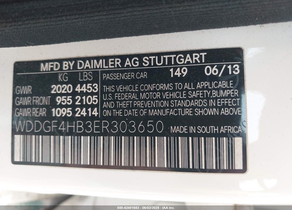 2014 MERCEDES-BENZ C CLASS VIN: WDDGF4HB3ER303650