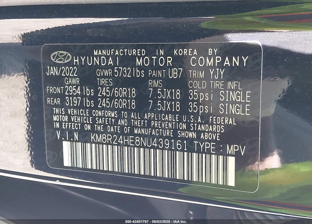 2022 HYUNDAI PALISADE VIN: KM8R24HE8NU439161